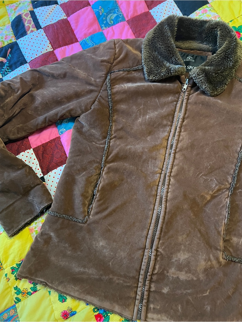 Vintage Brown Velvet Fur Lined Jacket Small - Picture 7 of 9
